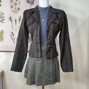 Vintage 90s Brown Plaid Blazer Jacket Retro Mod Twee Dark Academia Heritage XS